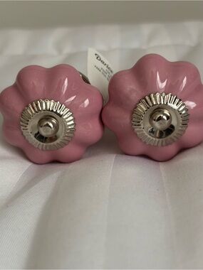 Pink Ceramic Flower Drawer Knobs with Silver Accents